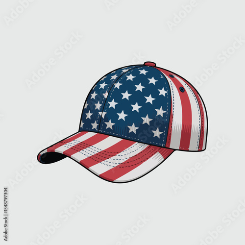 USA Flag Baseball Cap Vector – Patriotic American Hat Illustration with Stars and Stripes