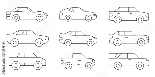 Car icon in different style vector illustration. two colored and black car vector icons designed in filled, outline, line and stroke style can be used for web, mobile, ui. Car icon vector illustration