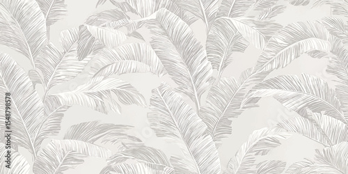 Monochrome Tropical Leaves Seamless Pattern Botanical Line Art Print for Wallpaper Textile Decor