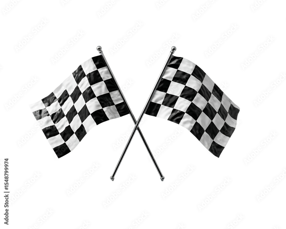 Fototapeta premium Crossed Checkered Racing Flags on Transparent Background, PNG