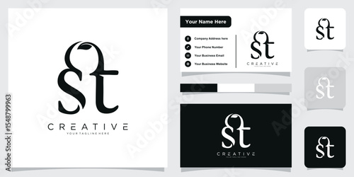 Luxury ST or TS Initial Monogram Text Letter Logo Design With Business Card Design