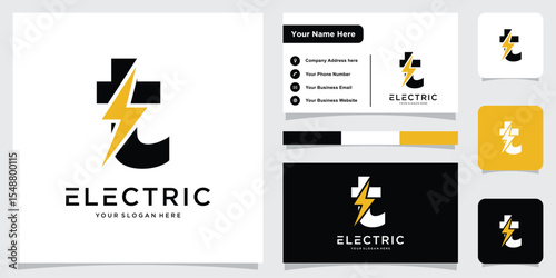 Initial T Letter with Lightning Bolt Logo Vector Design