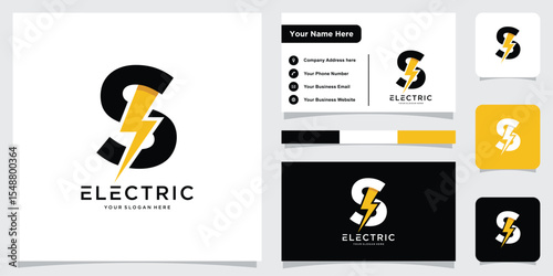 Letter S thunder logo vector design with business card design template