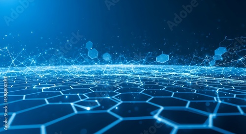 Wallpaper Mural Abstract digital illustration of a hexagonal grid network with glowing lines and particles. Torontodigital.ca