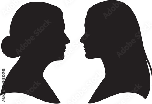 Female silhouettes facing each other profile 