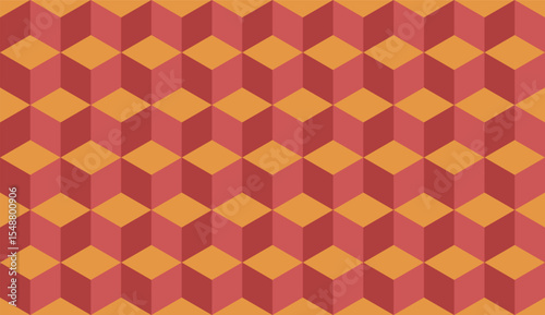 3d cube seamless isometric pattern background geometric texture. Dark Orange, Brown and Cream 3d cube backdrop squares.