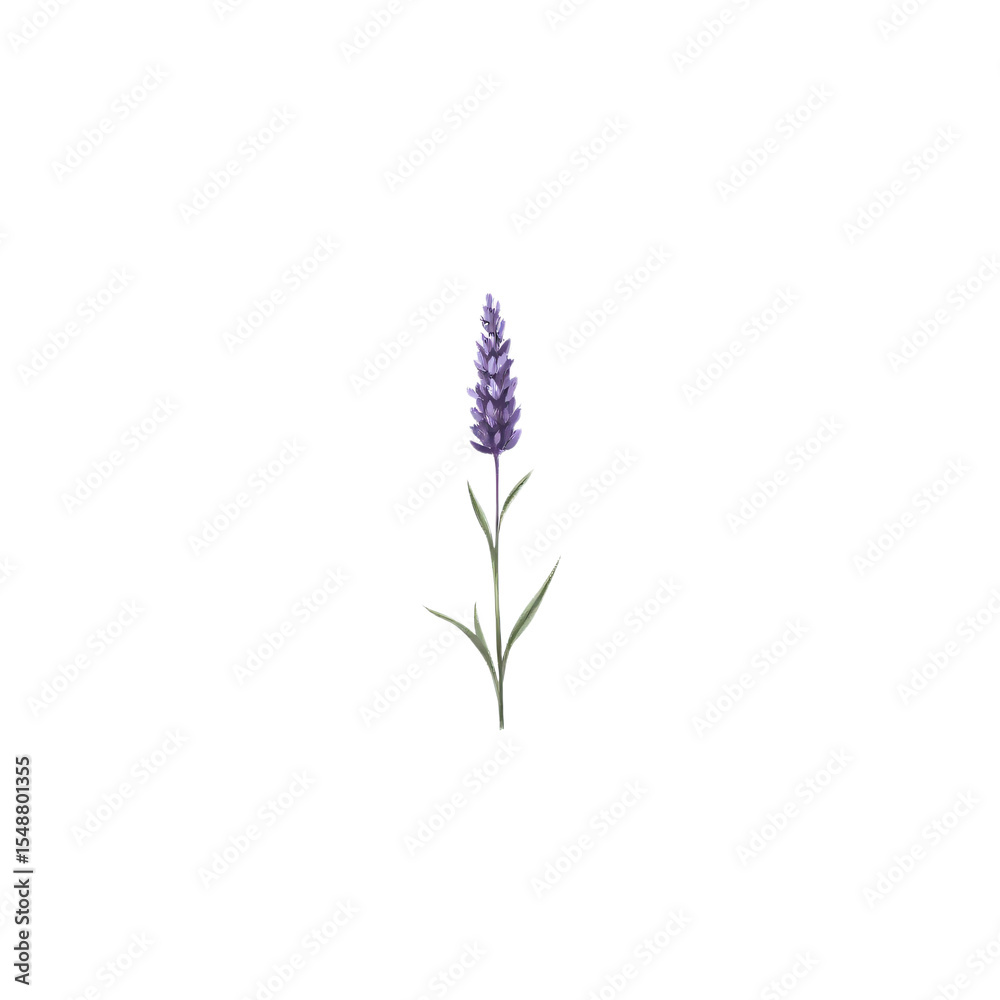 Naklejka premium Elegant lavender stem illustration on white background, simple and refined.