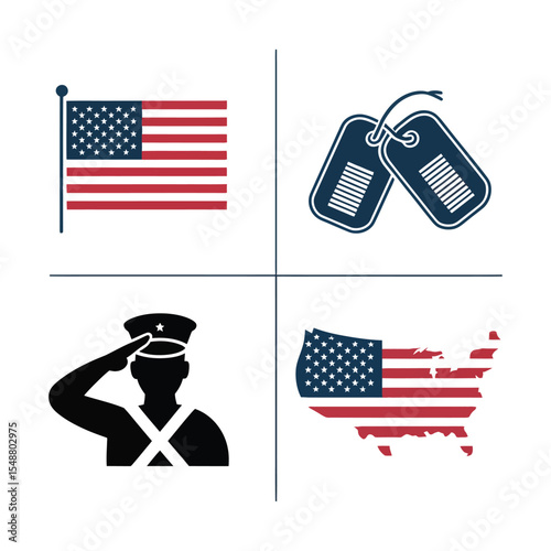 American patriotic symbols isolated on white background