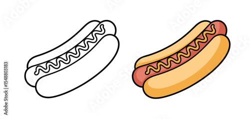 Simple Black and Colored Hot Dog Illustration
