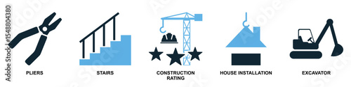 Set construction icon vector illustrating building a scene or stage. Ideal for film, theater, events, exhibition design, and creative production themes.