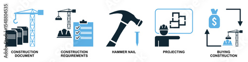 Set construction icon vector illustrating building a scene or stage. Ideal for film, theater, events, exhibition design, and creative production themes.