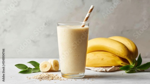 Delicious and refreshing banana smoothie served in a glass, perfect for a healthy snack or breakfast option.
