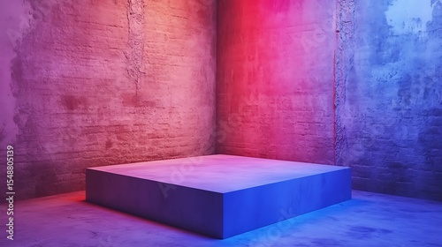 Empty concrete platform, vibrant lighting