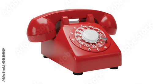  Classic red rotary telephone with transparent background – vintage communication device icon for retro themes, antique decor, old technology, and historical telecommunication visuals.