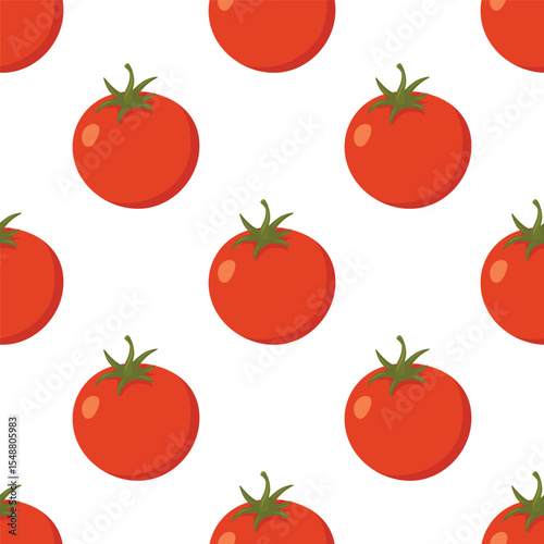 Seamless Tomato Pattern, Vector Illustration. Fresh Organic Red Tomatoes Background for Food, Healthy Vegetarian and Vegan Cooking, Kitchen Wallpaper, Farm Ingredient, Salad, Agriculture Design