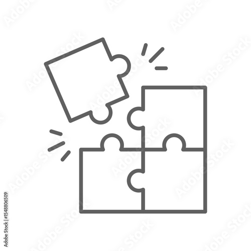 Team Misalignment Icon Vector, Puzzle Piece Not Fitting Concept, Editable Stroke Outline for Workplace Conflict, Role Mismatch, and Collaboration Breakdown Symbol