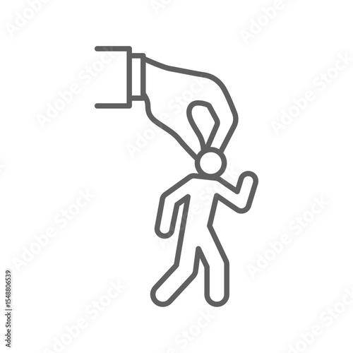 Mental Pressure Icon Vector, Big Hand Grabbing Head of Small Person Symbol, Editable Stroke Outline for Workplace Control, Burnout, Micromanagement, and Job Stress Awareness Icon