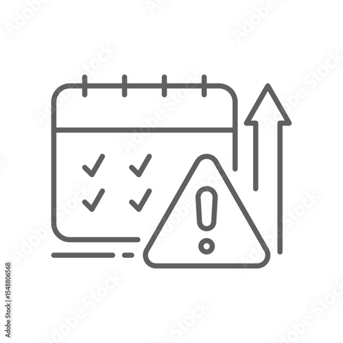 Burnout Tracker Icon Vector, Calendar with Rising Workload and Warning Symbol, Editable Stroke Outline Design for Task Overload, Deadline Stress, and Productivity Pressure