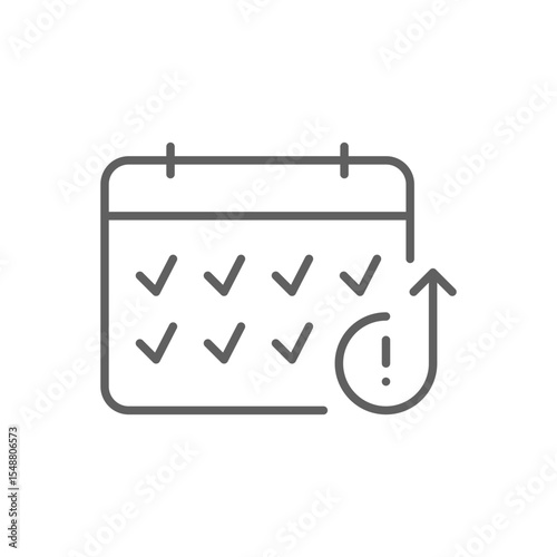 Schedule Overload Alert Icon Vector, Calendar with Tasks and Rising Warning Symbol, Editable Stroke Outline for Burnout Escalation, Workload Pressure, and Productivity Stress Tracker