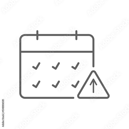 Overloaded Schedule Icon Vector, Editable Stroke Calendar with Task Checkmarks and Alert Symbol, Outline Style for Burnout Tracker, Workload Overwhelm, and Productivity Pressure