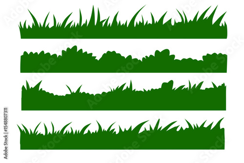 green grass background element set, green grass silhouette set 