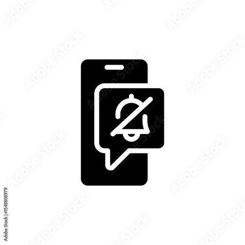 Muted Notification on Smartphone Glyph Icon Digital Detox Alert Off Symbol Mobile Silence Mode Solid Black Silhouette Vector for Focus and Productivity