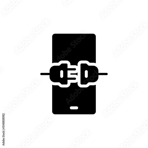 Smartphone Plug Disconnect Glyph Icon Power Cable Unplug Digital Detox Symbol Mobile Addiction Break Solid Black Silhouette Vector for Mental Reset