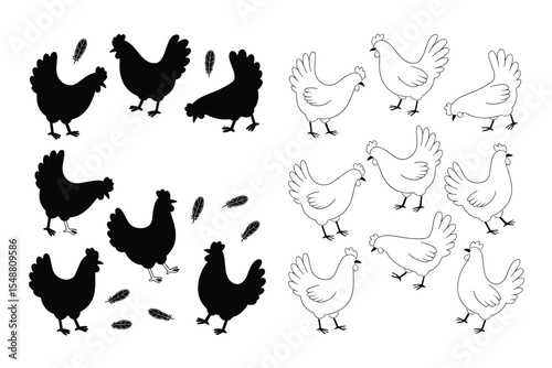 Rooster Silhouettes  Vector Illustration