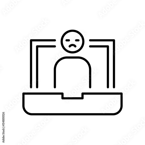 Stressed Person at Laptop Icon Vector, Outline Symbol of Digital Burnout, Zoom Fatigue, Remote Work Overload, and Mental Exhaustion, Work Stress Icon Design