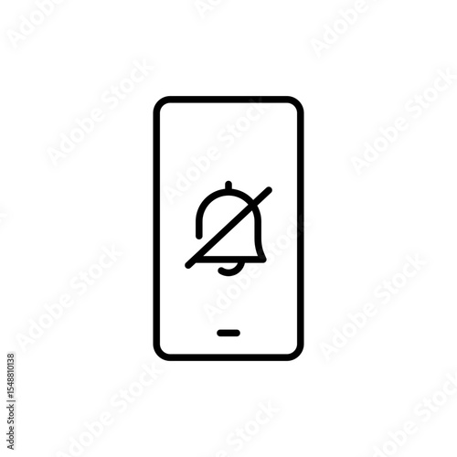 Smartphone Silent Notification Icon Vector, Centered Bell Mute Symbol on Screen, Outline Design for Digital Detox, Focus Mode, and No Distraction Mobile Interface