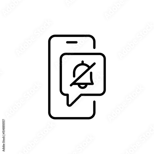 Mute Notification Icon on Smartphone Vector, Silent Alert Symbol Inside Message Bubble, Minimal Outline Design for Digital Detox and Phone Distraction Control