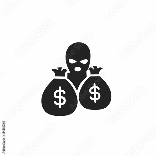 silhouette icon of a money robber, thief icon 