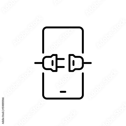 Disconnected Plug Icon Inside Smartphone Outline Vector, Minimal Style for Digital Detox, Tech Break, Screen Off, Unplug, and Mobile Shutdown Concept