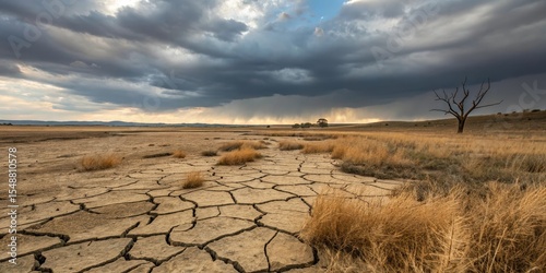 Cracked Earth, Stormy Sky, Drought Landscape Photography, arid landscape, climate change