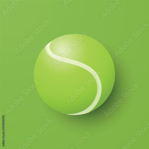 Vector 3d Tennis Ball Icon is on the Green Background Closeup. Tennis Ball Design Template, Sports Concepts, Competition Promotions, Advertisements, Graphics for a Tennis Event. Sports Background