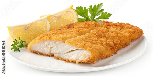 Crispy Breaded Fish Fillet with Lemon, Seafood Recipe, Fish Dish Seafood, Breaded Fish