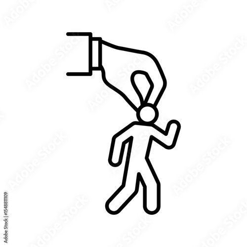 Mental Pressure Icon Vector, Big Hand Grabbing Head of Small Person Symbol, Outline for Workplace Control, Burnout, Micromanagement, and Job Stress Awareness Icon