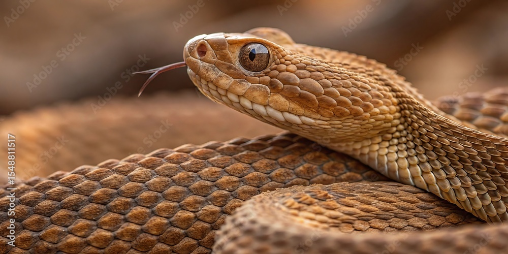 Fototapeta premium Desert Snake Close-up Detailed Scales and Keen Eye, Reptile Photography, Wildlife Reptile, Snake