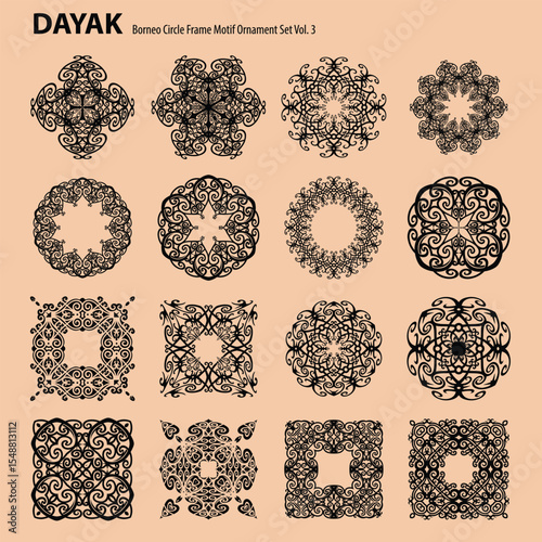 Ethnic Dayak Borneo Circle Frame Motif Collection