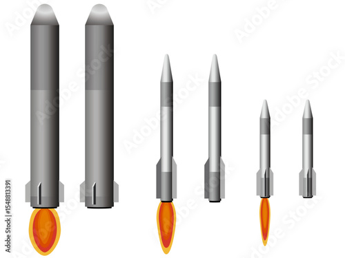 Collection of Various Missiles and Rockets with Flames