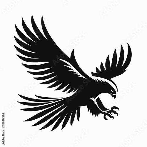 Flying eagle tattoo vector illustration with spread wings, a symbol of freedom