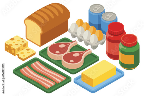 Assortment of Food Products Isometric View