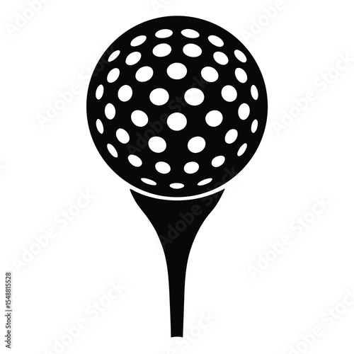 Black golf ball is precisely placed on a golf tee against a transparent background
