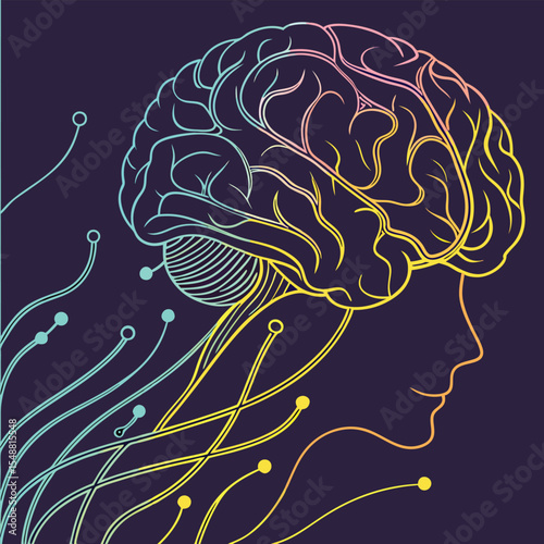 AI brain animation made of glowing data lines