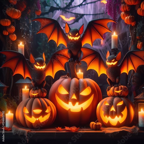 Pumpkin with glowing pumpkin bodies