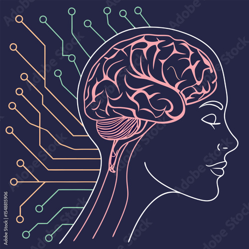 AI brain animation made of glowing data lines