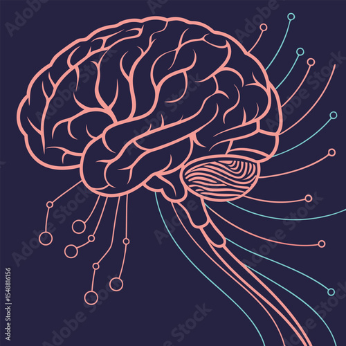 AI brain animation made of glowing data lines