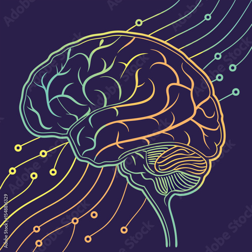 AI brain animation made of glowing data lines