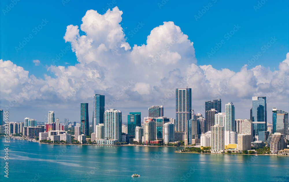 Fototapeta premium Aerial view of Brickell skyline in downtown Miami. Scenic panorama of Brickell financial district.