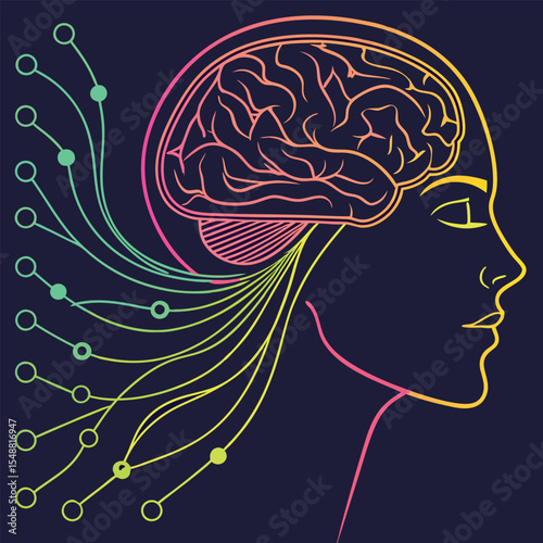 AI brain animation made of glowing data lines